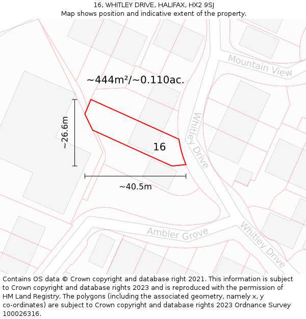 16, WHITLEY DRIVE, HALIFAX, HX2 9SJ: Plot and title map