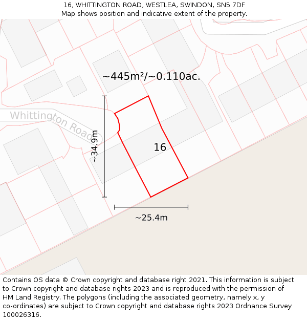 16, WHITTINGTON ROAD, WESTLEA, SWINDON, SN5 7DF: Plot and title map