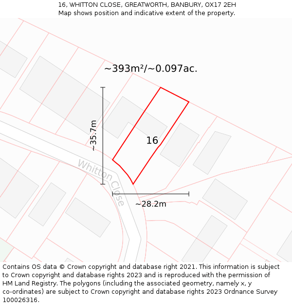 16, WHITTON CLOSE, GREATWORTH, BANBURY, OX17 2EH: Plot and title map