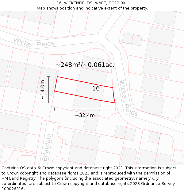 16, WICKENFIELDS, WARE, SG12 0XH: Plot and title map