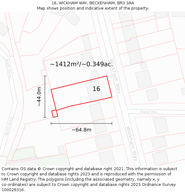 16, WICKHAM WAY, BECKENHAM, BR3 3AA: Plot and title map