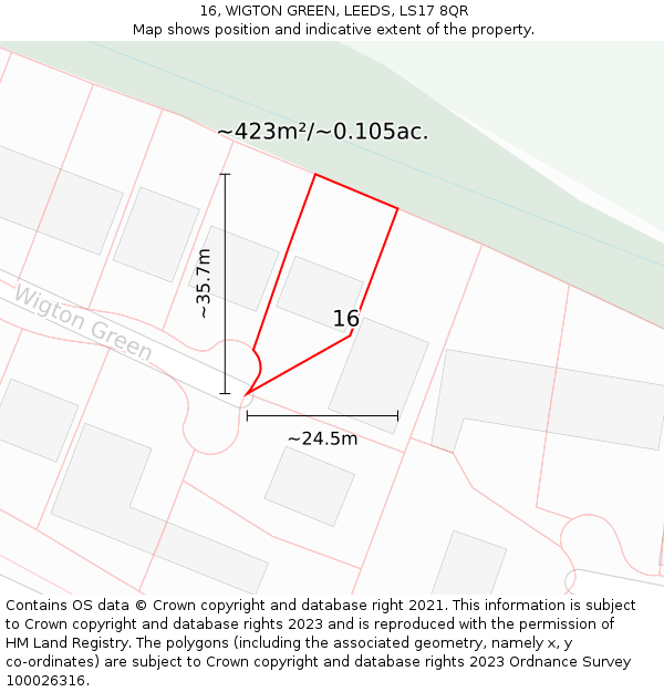 16, WIGTON GREEN, LEEDS, LS17 8QR: Plot and title map