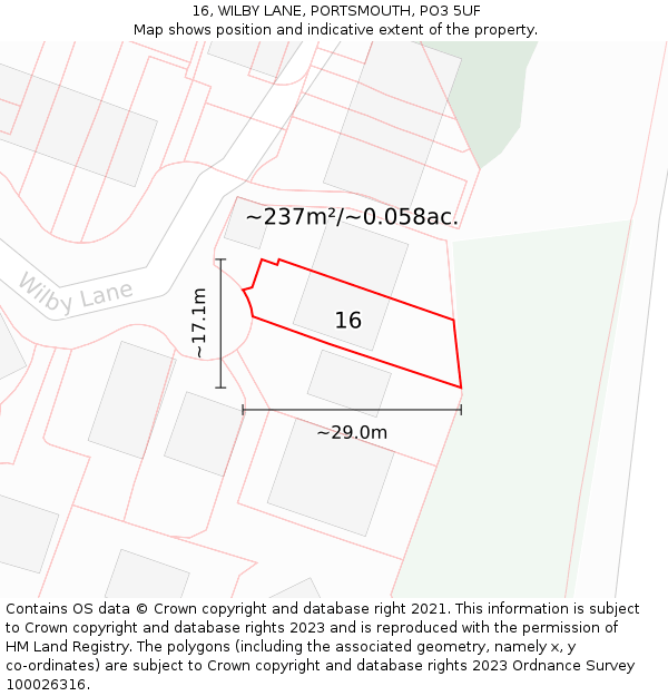 16, WILBY LANE, PORTSMOUTH, PO3 5UF: Plot and title map