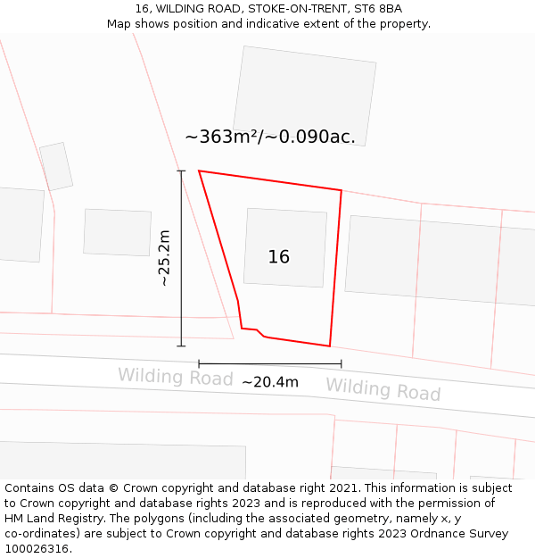 16, WILDING ROAD, STOKE-ON-TRENT, ST6 8BA: Plot and title map