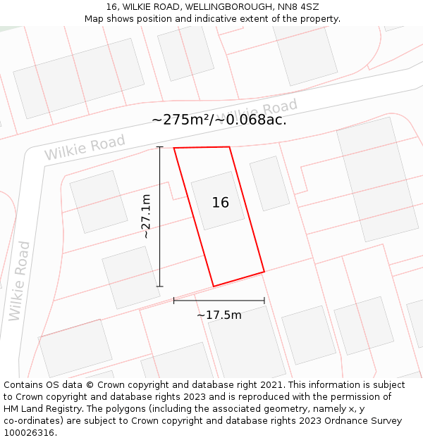 16, WILKIE ROAD, WELLINGBOROUGH, NN8 4SZ: Plot and title map