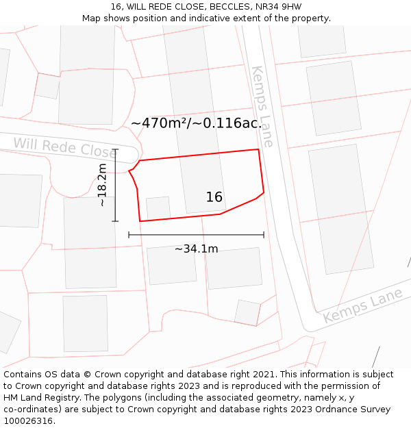 16, WILL REDE CLOSE, BECCLES, NR34 9HW: Plot and title map