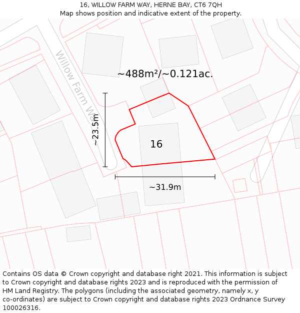 16, WILLOW FARM WAY, HERNE BAY, CT6 7QH: Plot and title map