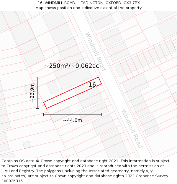 16, WINDMILL ROAD, HEADINGTON, OXFORD, OX3 7BX: Plot and title map