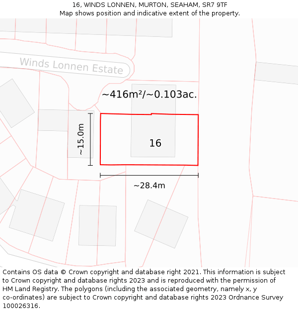 16, WINDS LONNEN, MURTON, SEAHAM, SR7 9TF: Plot and title map