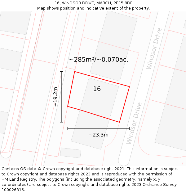 16, WINDSOR DRIVE, MARCH, PE15 8DF: Plot and title map