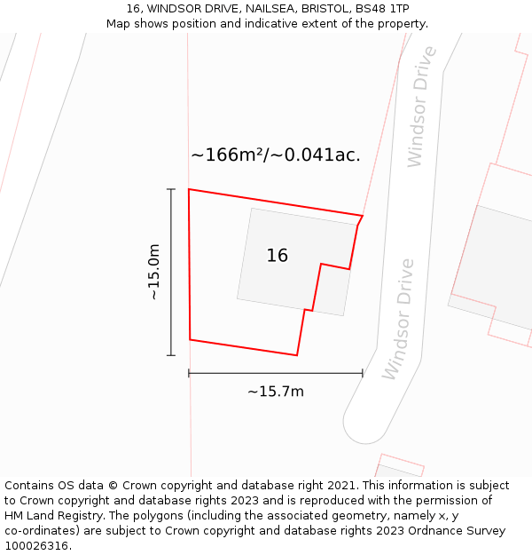 16, WINDSOR DRIVE, NAILSEA, BRISTOL, BS48 1TP: Plot and title map