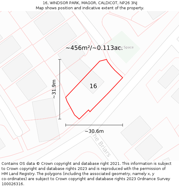 16, WINDSOR PARK, MAGOR, CALDICOT, NP26 3NJ: Plot and title map