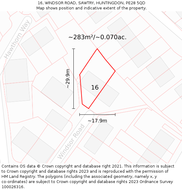 16, WINDSOR ROAD, SAWTRY, HUNTINGDON, PE28 5QD: Plot and title map