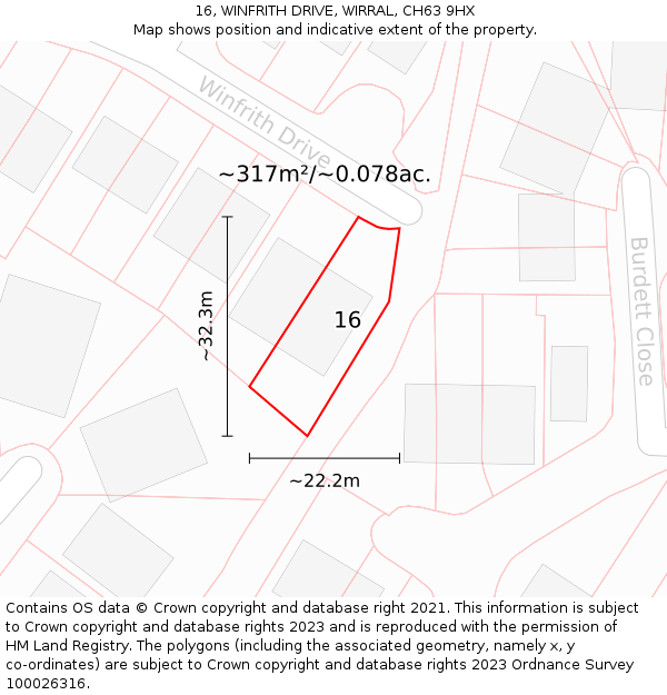 16, WINFRITH DRIVE, WIRRAL, CH63 9HX: Plot and title map