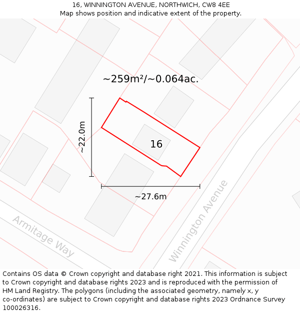 16, WINNINGTON AVENUE, NORTHWICH, CW8 4EE: Plot and title map