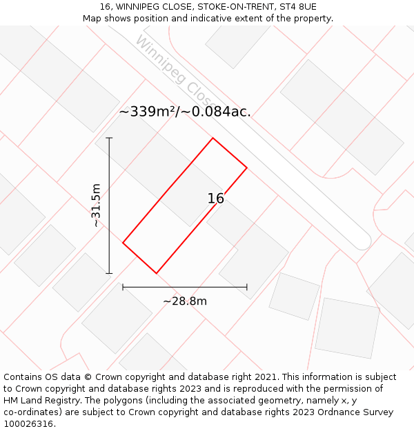 16, WINNIPEG CLOSE, STOKE-ON-TRENT, ST4 8UE: Plot and title map