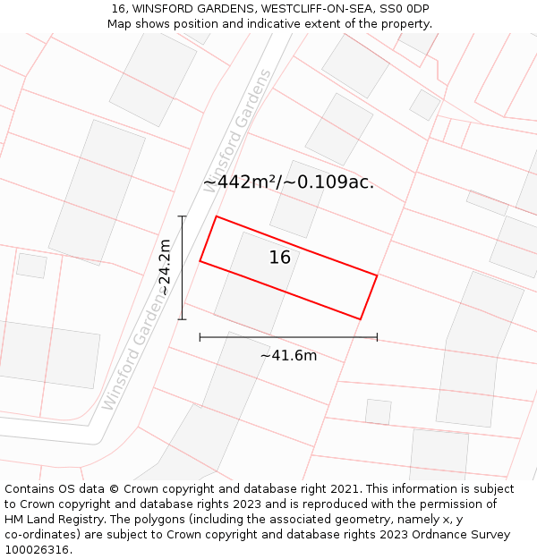 16, WINSFORD GARDENS, WESTCLIFF-ON-SEA, SS0 0DP: Plot and title map