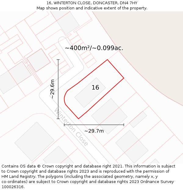 16, WINTERTON CLOSE, DONCASTER, DN4 7HY: Plot and title map