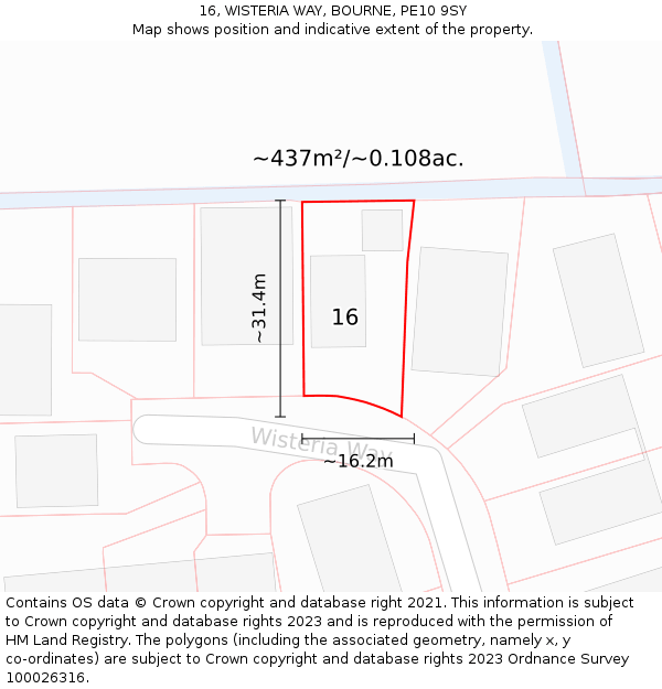 16, WISTERIA WAY, BOURNE, PE10 9SY: Plot and title map