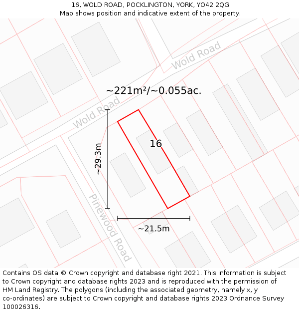 16, WOLD ROAD, POCKLINGTON, YORK, YO42 2QG: Plot and title map