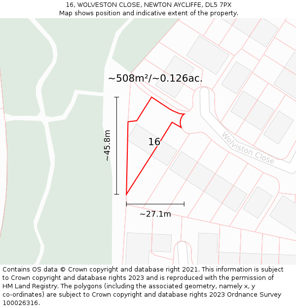 16, WOLVESTON CLOSE, NEWTON AYCLIFFE, DL5 7PX: Plot and title map