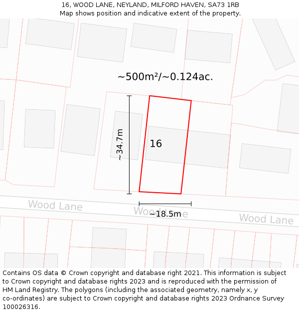 16, WOOD LANE, NEYLAND, MILFORD HAVEN, SA73 1RB: Plot and title map