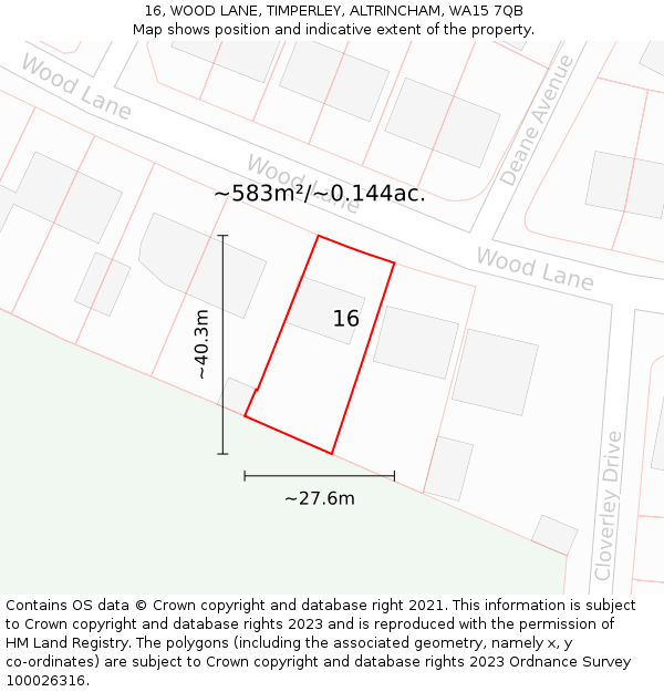 16, WOOD LANE, TIMPERLEY, ALTRINCHAM, WA15 7QB: Plot and title map