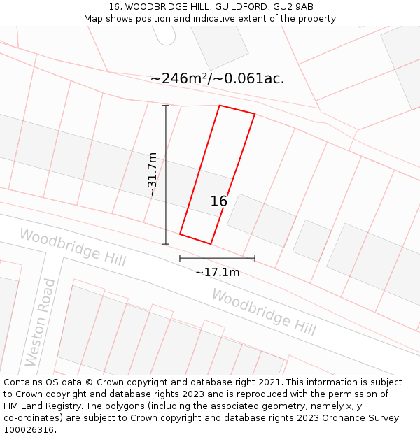 16, WOODBRIDGE HILL, GUILDFORD, GU2 9AB: Plot and title map