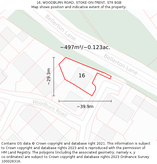 16, WOODBURN ROAD, STOKE-ON-TRENT, ST6 8GB: Plot and title map