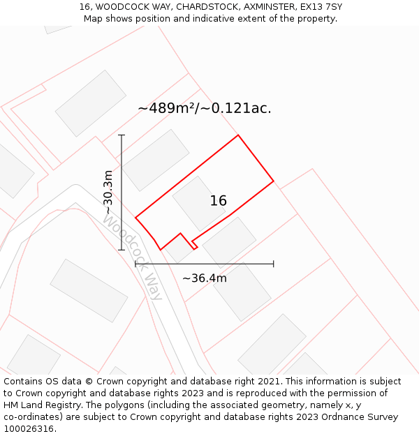 16, WOODCOCK WAY, CHARDSTOCK, AXMINSTER, EX13 7SY: Plot and title map