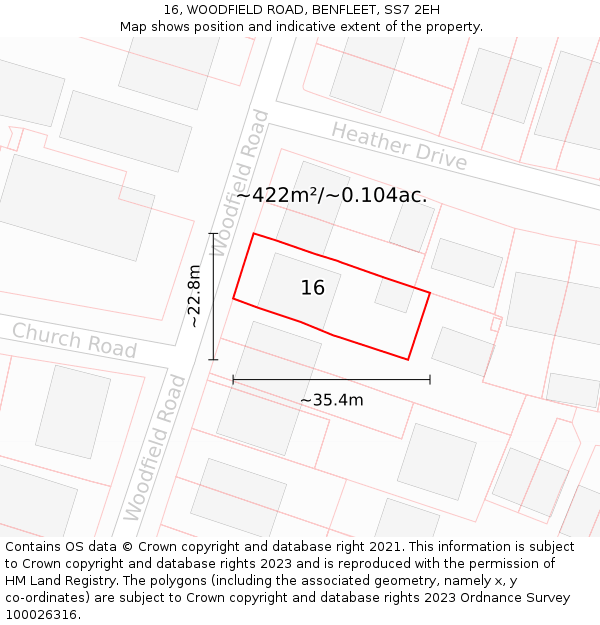 16, WOODFIELD ROAD, BENFLEET, SS7 2EH: Plot and title map