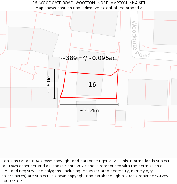 16, WOODGATE ROAD, WOOTTON, NORTHAMPTON, NN4 6ET: Plot and title map