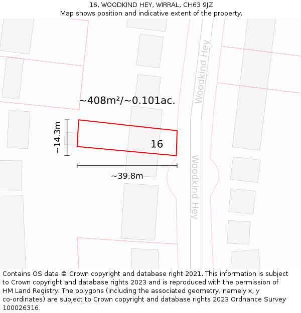 16, WOODKIND HEY, WIRRAL, CH63 9JZ: Plot and title map