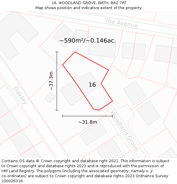 16, WOODLAND GROVE, BATH, BA2 7AT: Plot and title map