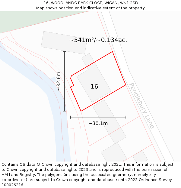 16, WOODLANDS PARK CLOSE, WIGAN, WN1 2SD: Plot and title map