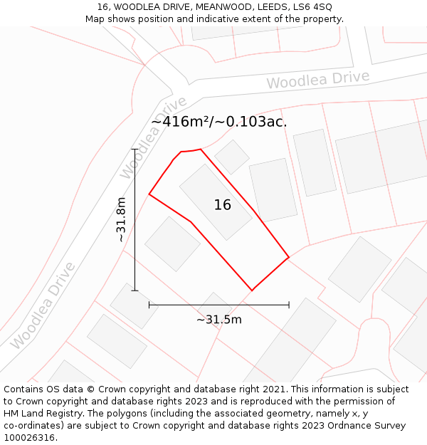 16, WOODLEA DRIVE, MEANWOOD, LEEDS, LS6 4SQ: Plot and title map