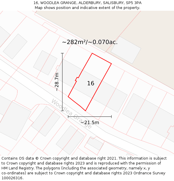 16, WOODLEA GRANGE, ALDERBURY, SALISBURY, SP5 3PA: Plot and title map