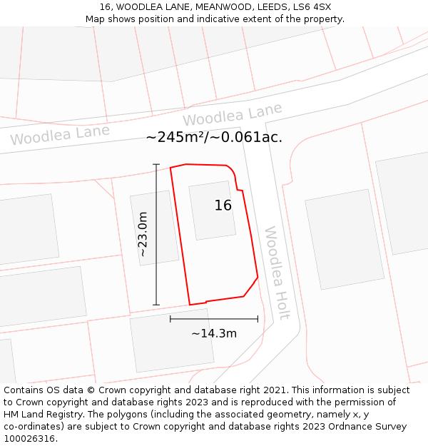 16, WOODLEA LANE, MEANWOOD, LEEDS, LS6 4SX: Plot and title map