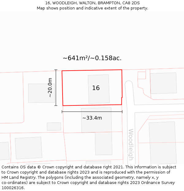 16, WOODLEIGH, WALTON, BRAMPTON, CA8 2DS: Plot and title map