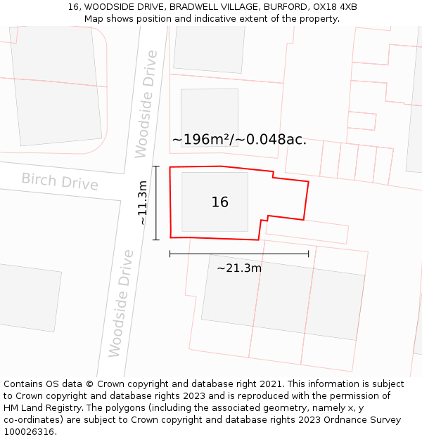 16, WOODSIDE DRIVE, BRADWELL VILLAGE, BURFORD, OX18 4XB: Plot and title map