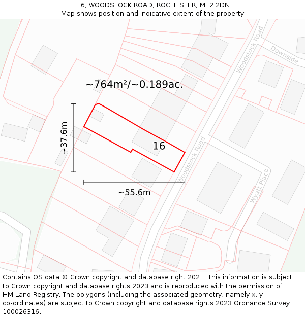 16, WOODSTOCK ROAD, ROCHESTER, ME2 2DN: Plot and title map