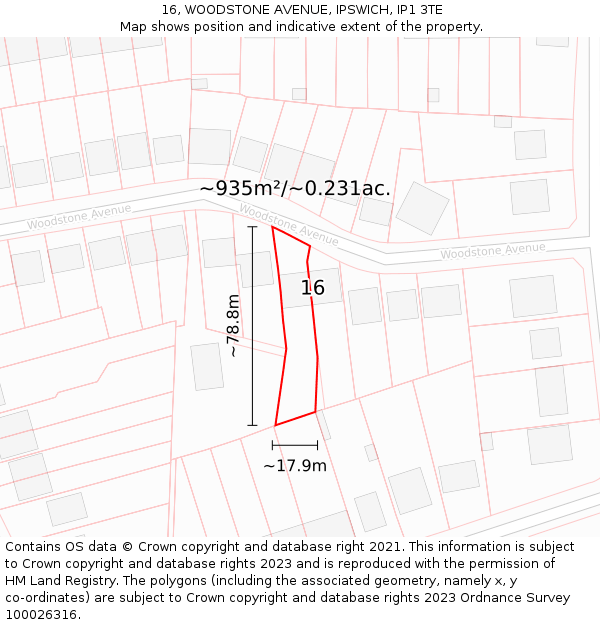 16, WOODSTONE AVENUE, IPSWICH, IP1 3TE: Plot and title map