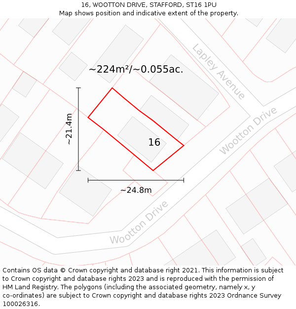 16, WOOTTON DRIVE, STAFFORD, ST16 1PU: Plot and title map