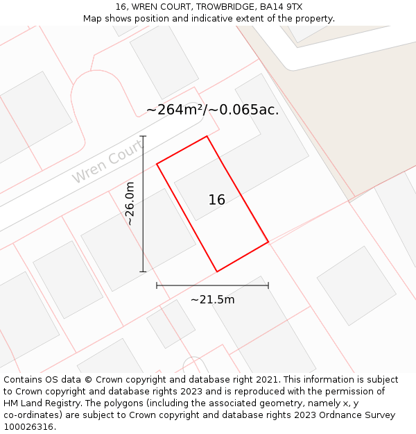 16, WREN COURT, TROWBRIDGE, BA14 9TX: Plot and title map