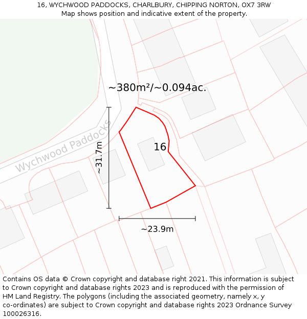 16, WYCHWOOD PADDOCKS, CHARLBURY, CHIPPING NORTON, OX7 3RW: Plot and title map