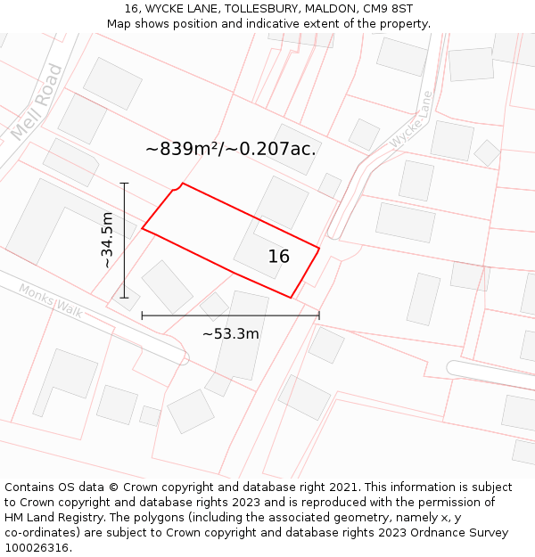 16, WYCKE LANE, TOLLESBURY, MALDON, CM9 8ST: Plot and title map