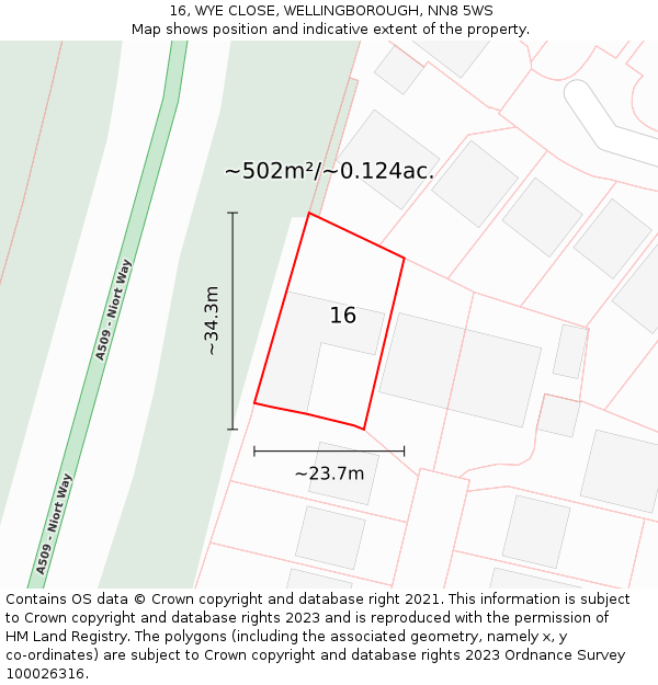 16, WYE CLOSE, WELLINGBOROUGH, NN8 5WS: Plot and title map