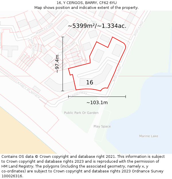 16, Y CERIGOS, BARRY, CF62 6YU: Plot and title map