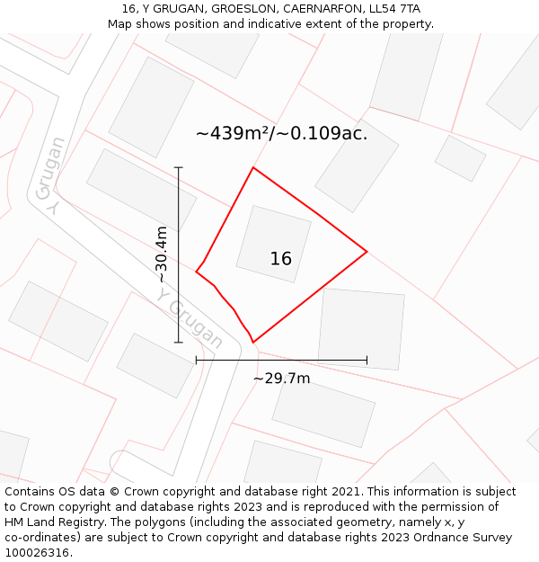 16, Y GRUGAN, GROESLON, CAERNARFON, LL54 7TA: Plot and title map