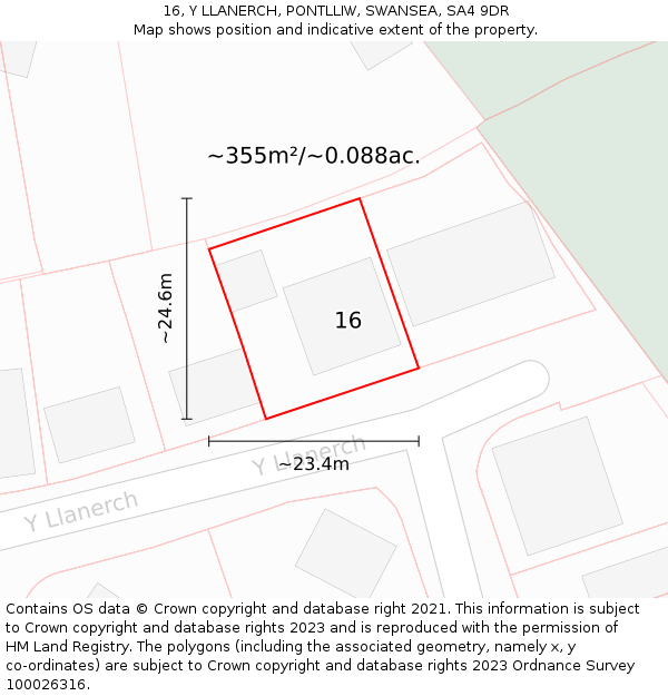 16, Y LLANERCH, PONTLLIW, SWANSEA, SA4 9DR: Plot and title map